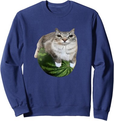 Watermelon Funny Cat Silly Cat Meme Unisex Crewneck Sweatshirt