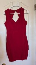 GUESS Red Bandage Bodycon Mini Dress Cutout Back Gold Zipper Size M Party