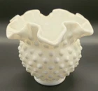 Vintage Fenton White Milk Glass Hobnail  Vase Ruffled Edge 5.25"