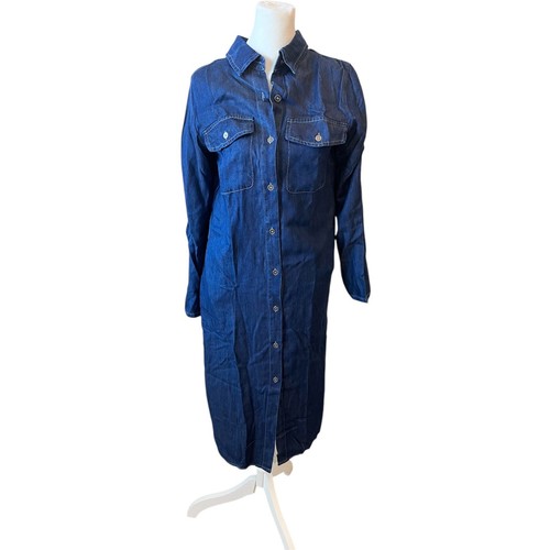Chouyatou Denim Shirt Dress Long Sleeve Button Down Midi Casual S