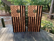 WATERPROOF  FADEPROOF Cornhole Board Wraps / Burnt Wood USA Flag