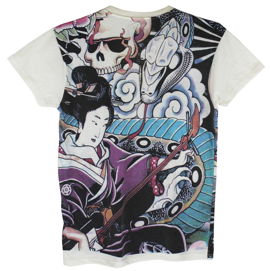 WORK Japan V Neck T-Shirt Men Japanese Irezumi Tattoo Geisha