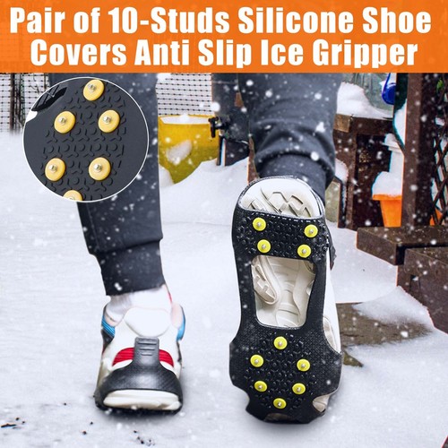 10-Stud Ice Cleats Crampons Snow Shoe Spikes- Grips Anti-Slip for Shoes Boots - Picture 7 of 14