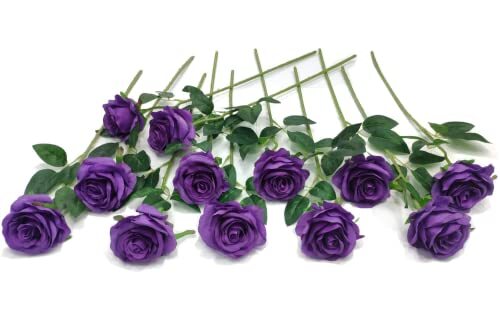 12 pcs Artificial Roses Flowers Long Stem Fake Silk Rose for Home Purple - Picture 2 of 7