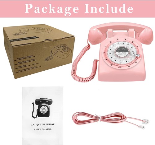 Rotary Dial Telephone 1960's Style Pink Retro Old Fashioned Landline Functional - Afbeelding 8 van 12