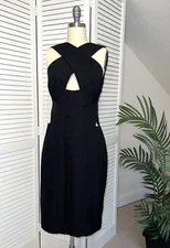 Narciso Rodriguez Size 6 Black Sleeveless Wool Dress Cutout Criss Cross Italy