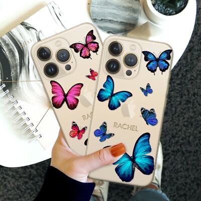 PERSONALISIERTE HÜLLE klarer Name Schmetterling Silikon Abdeckung für iPhone 12 13 15 11 14