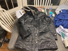 Womens Guess Jacket Black faux fake fur trim hooded jacket top lined Medium M