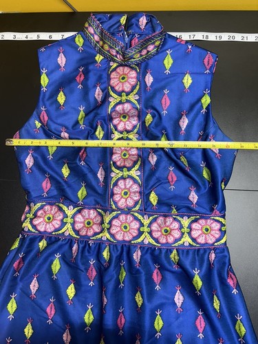 Vintage 70'sEmilio Borghese Long Maxi Dress Sz M Blue Pink Yellow - Picture 6 of 10
