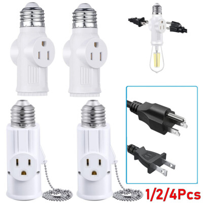 3 Prong E26 E27 Light Socket to Plug Adapter 2/3 Prong Outlet Light Bulb Plug US