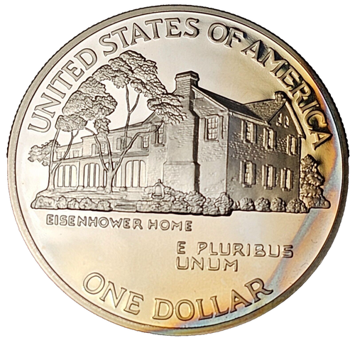1990-P $1 Eisenhower Centennial Silver Proof, Toned-FREE USA SHIP - Picture 2 of 2