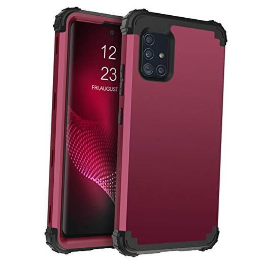 Compatible with Samsung A71 5G Case, 3 Layer Hybrid Hard PC Soft Wine Red
