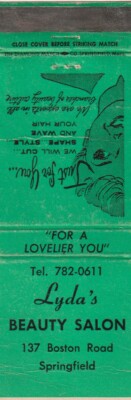 MATCHBOOK COVER - LYDA'S BEAUTY SALON - SPRINGFIELD MASSACHUSETTS 