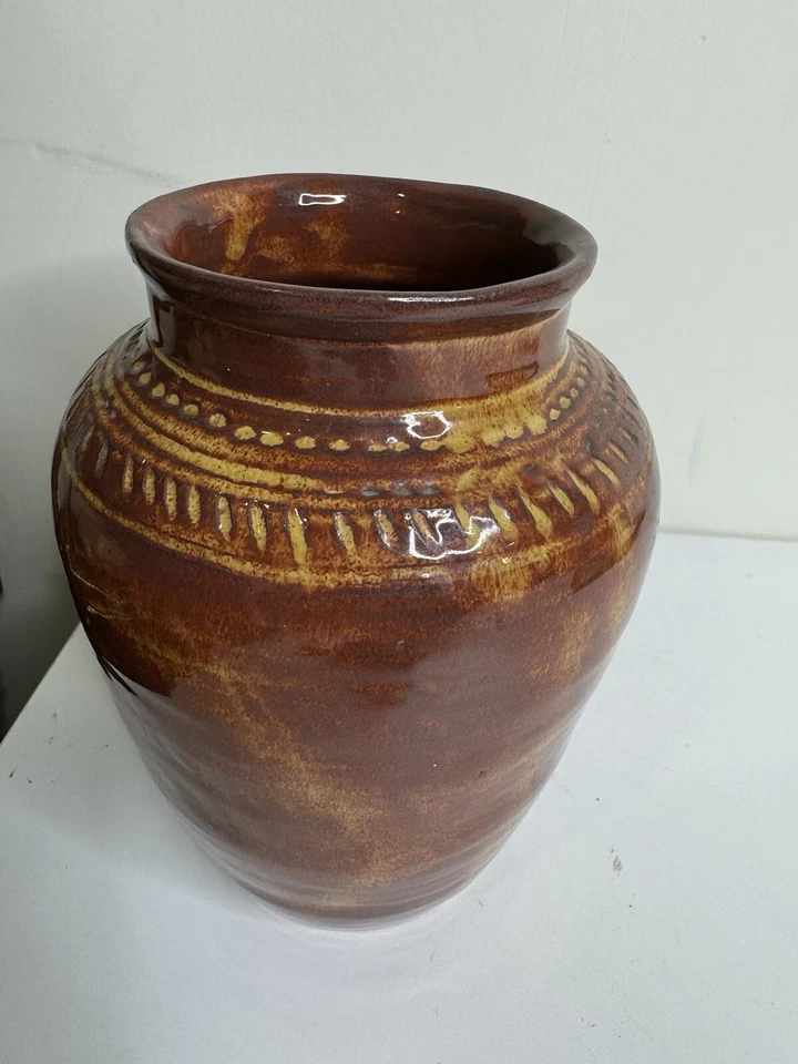 Hermoso jarrón de cerámica firmado color otoño otoño Foto 3 de 4