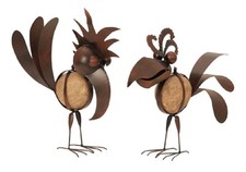 2 Stück Metall Vogel mit Stein Figuren 32 cm bis 35 cm rostfarbene Gartenfigur