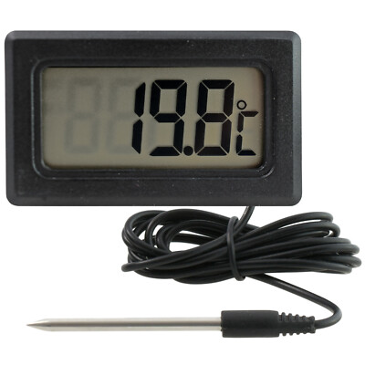 Thermometer Temperatur Anzeige digital mit Fühler + Batterie 1,5m - 10m Schwarz