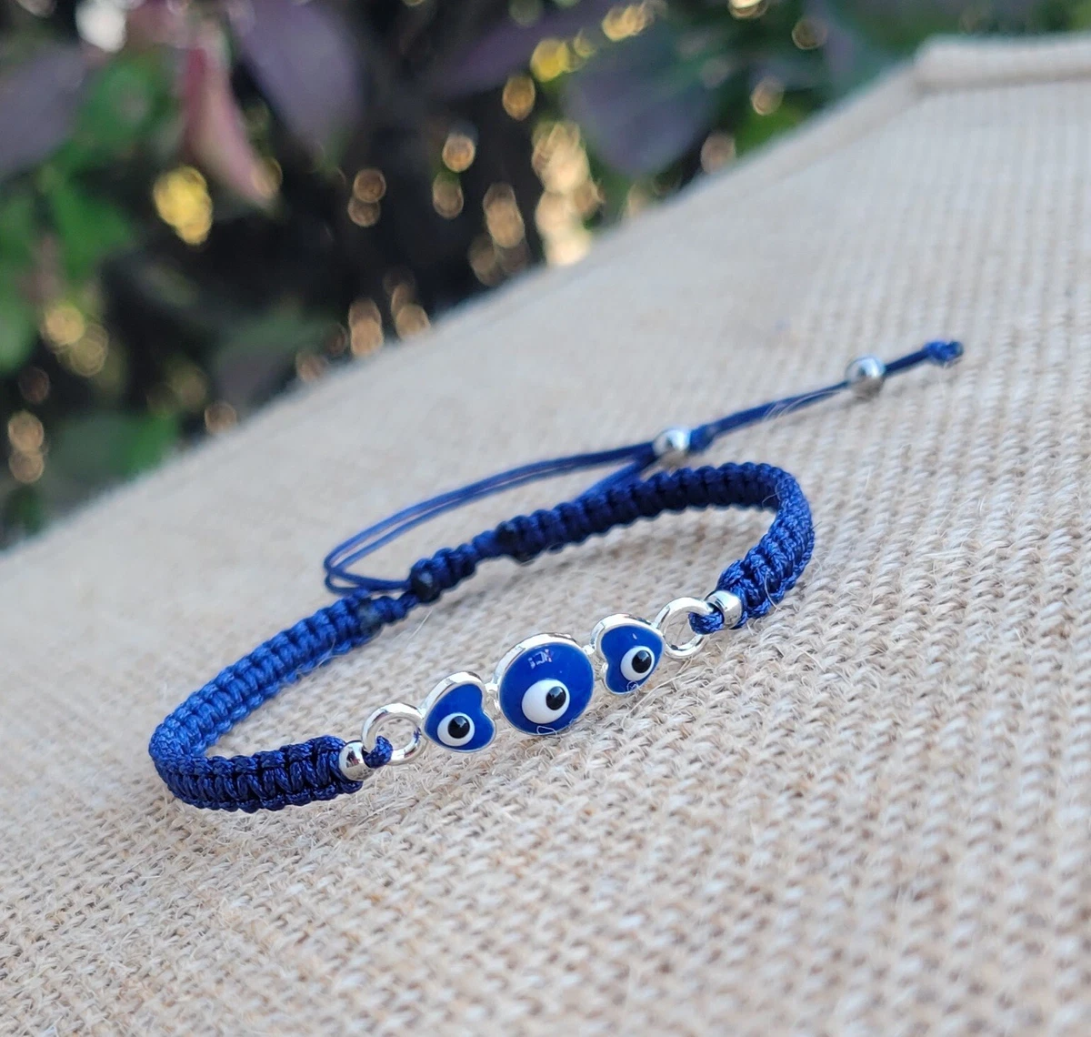 Rose Gold Chain Bracelet, Evil Eye Clover Charm Bracelet, Turkish Jewelry Blue