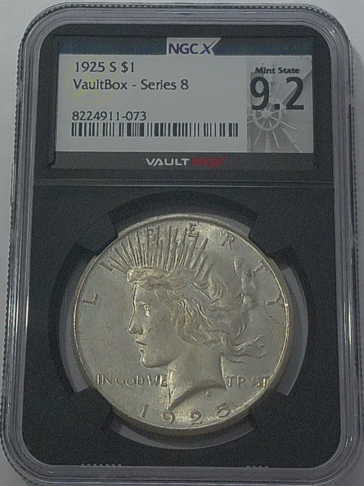 1925 S NGCX 9.2 $1 Peace Dollar Vault Box Series 8 MS62 90% Silver Mint State - Image 3 of 3