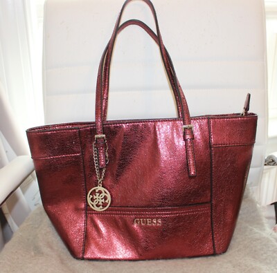 Guess Factory Delaney Patent Tote Red Metallic