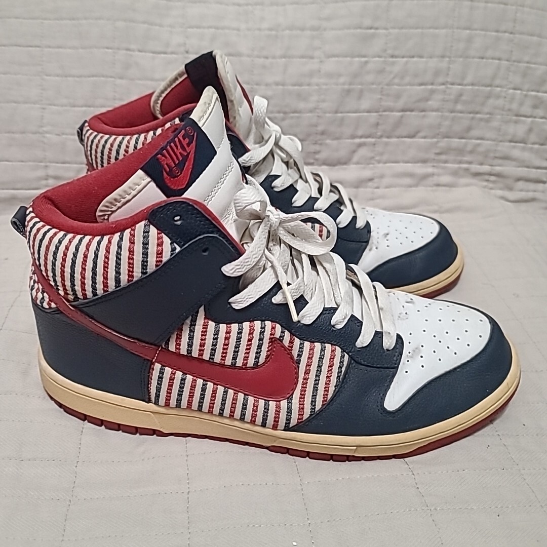 NIKE DUNK HIGH VARSITY RED MIDNIGHT NAVY STRIPED - 309432 161 - Rare Sz 10.5