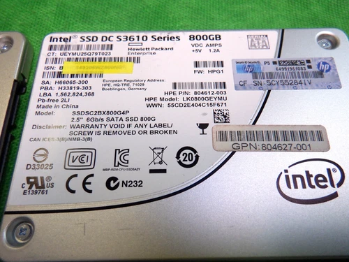HP Intel SSD DC S3610 800 GB 2.5" SATA SSDSC2BX800G4P 804612-003     @ T