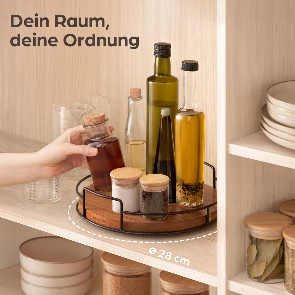 Lazy Susan Holz Organizer Ø 28 cm Drehteller Platte Küche  Servier Dreh Brett - Bild 2 von 4