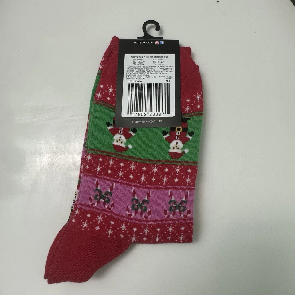 NWT Hotsox Women’s Sock Size 9-11 Shoe Size 4-10.5 Santa Christmas Crew Socks - Image 2 of 2