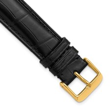 DeBeer 19mm Long Genuine Alligator Matte Black Gold-tone Buckle Watch Band