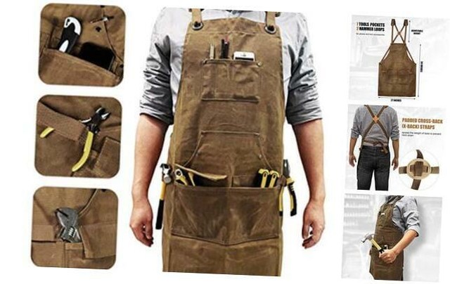 ISSEVE Woodworking Apron 16 oz Waxed Canvas Shop Apron ISSEVE Woodworking Apron 16 oz Waxed Canvas Shop Apron