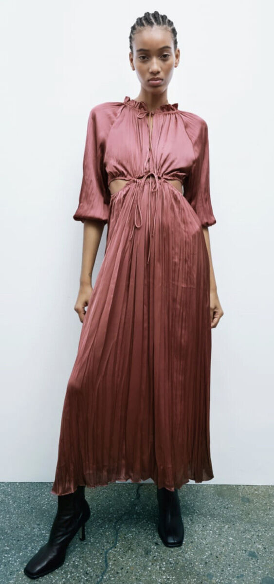 NWT Zara Satin Effect Cut Out Midi Dress Size L Large Spring NWT Zara Satin Effect Cut Out Midi Dress Size L Large Spring