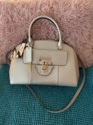 NWT CROMIA $320 ITALY LEATHER Metallic Platinum SATCHEL PURSE BAG 1411028