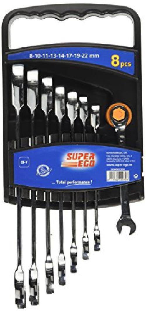 Rothenberger SEH001400 Kit di Chiavi Combinate a Cricchetto, Snodate, Cromate