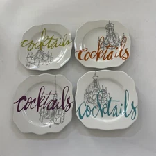 Set of 4 ROSANNA COCKTAILS SALAD DESSERT APPETIZER PLATES Square Wine & Cheese
