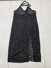 Venus Womens Black Gold Sheer Cheetah Print Dress Size Small