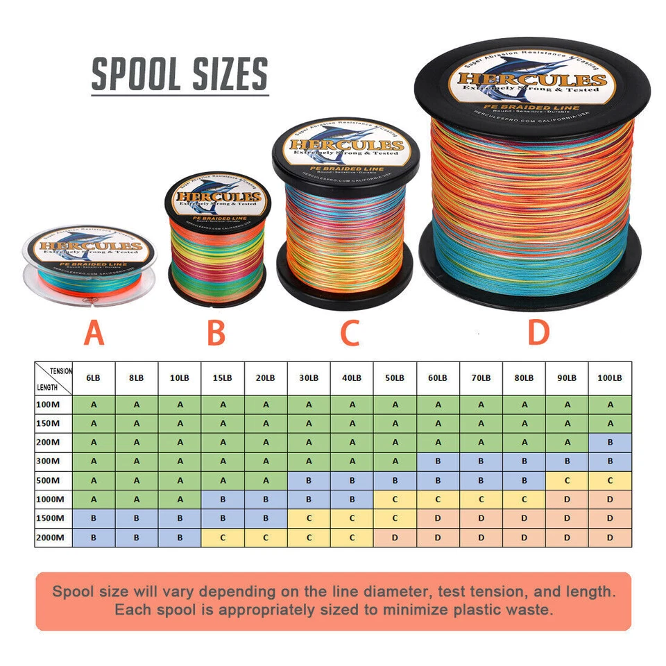 HERCULES 100M 300M 500M 1000M 100% PE Multicolor Braided Fishing Line 4 Strands - Image 2 of 4