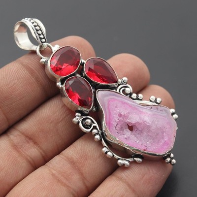 Achat Geode Druzy Edelstein 925 Sterling Silber Handarbeit Anhänger Schmuck Geschenk für