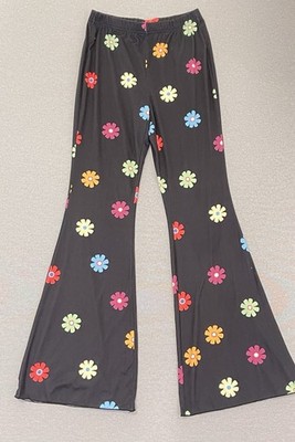 Black Flower Flare Pants Y2K Bell Bottom Stretch High Waist SHEIN