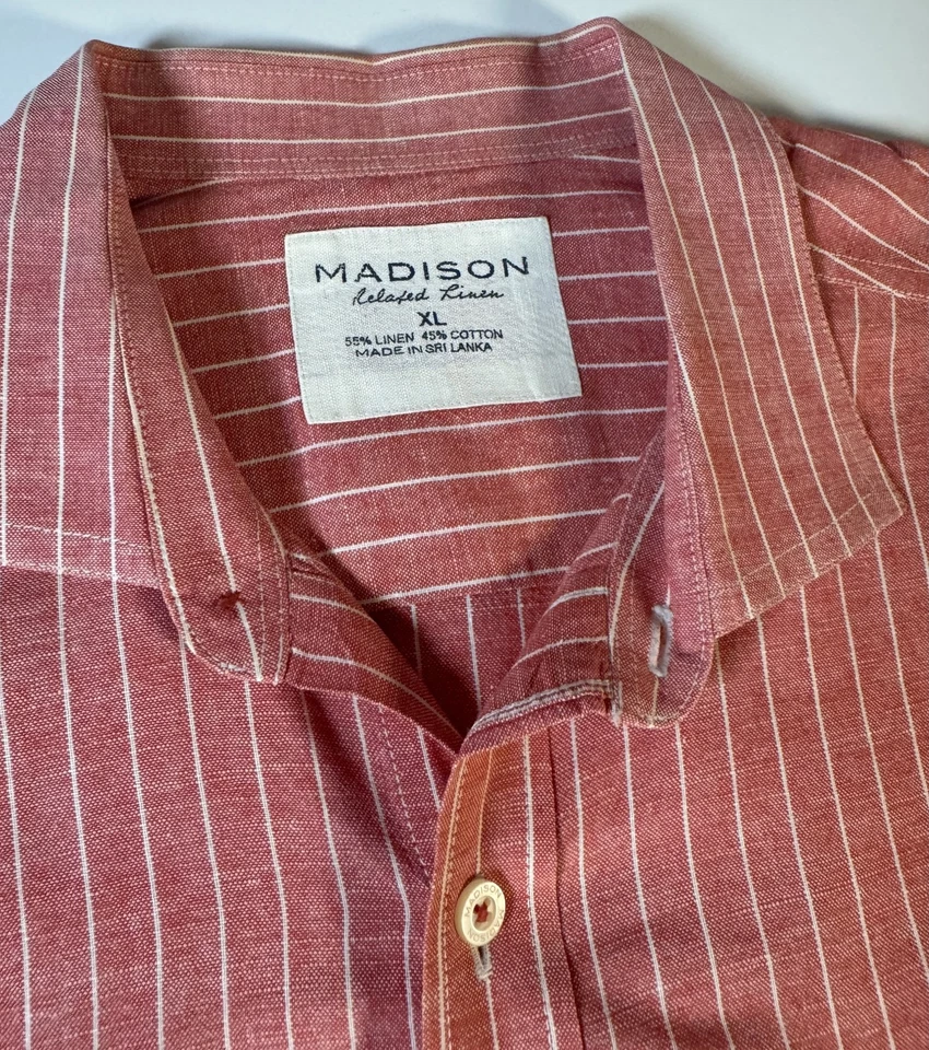 Camisa de lino Madison para hombre XL a rayas con botones manga larga relajada informal Foto 3 de 4