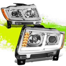 LED DRL Projector Headlight Lamp for Jeep Grand Cherokee 11-13 Chrome Amber Pair
