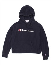 CHAMPION Womens Graphic Hoodie Jumper UK 16 Large Navy Blue Cotton CX47