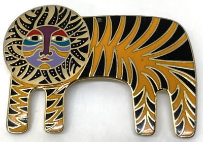 VINTAGE Signed Laurel Burch ''Tigre'' Tiger Lion Brooch Black & Orange Enamel Pin