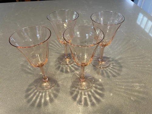 Pink Depression Fluted Wine Glasses - Set Of 4