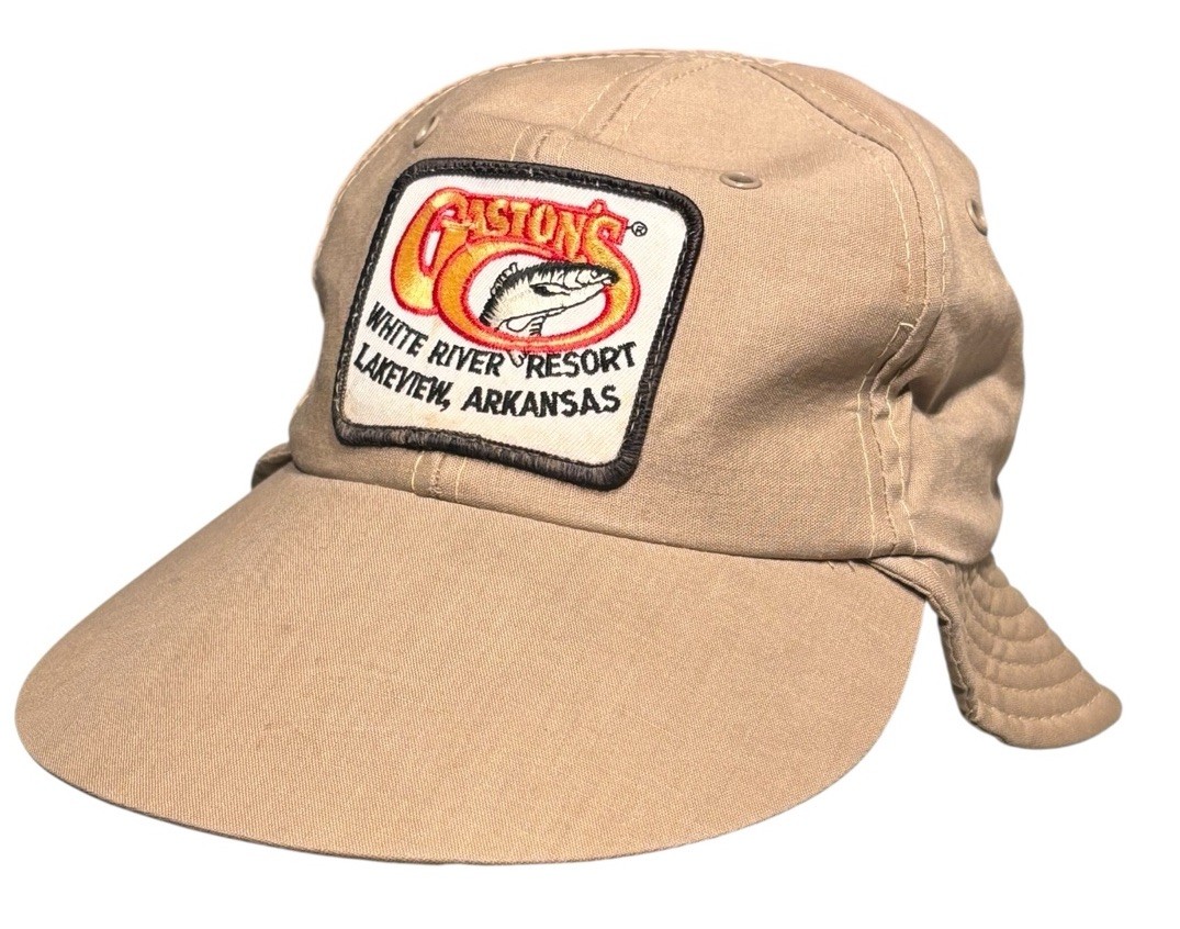 Vintage Gastons White River Resort Fishing Hat Khaki Tan with Fitted Neck Flap Patch