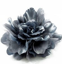 5-1/2 inches Large Fabric Flower Brooch in Grey