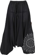 Haremshose Pluderhose,Pumphose mit Mandala, Aladinhose aus Baumwolle - schwarz
