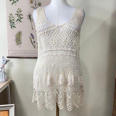 Crochet Tunic Tank Top Fairy Grunge Forest Boho Hippie Festival Y2k Mori Kei L
