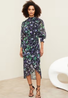 lipsy purple floral dress Lipsy Premium Floral Print Embellished Placket Midi Dress in Purple