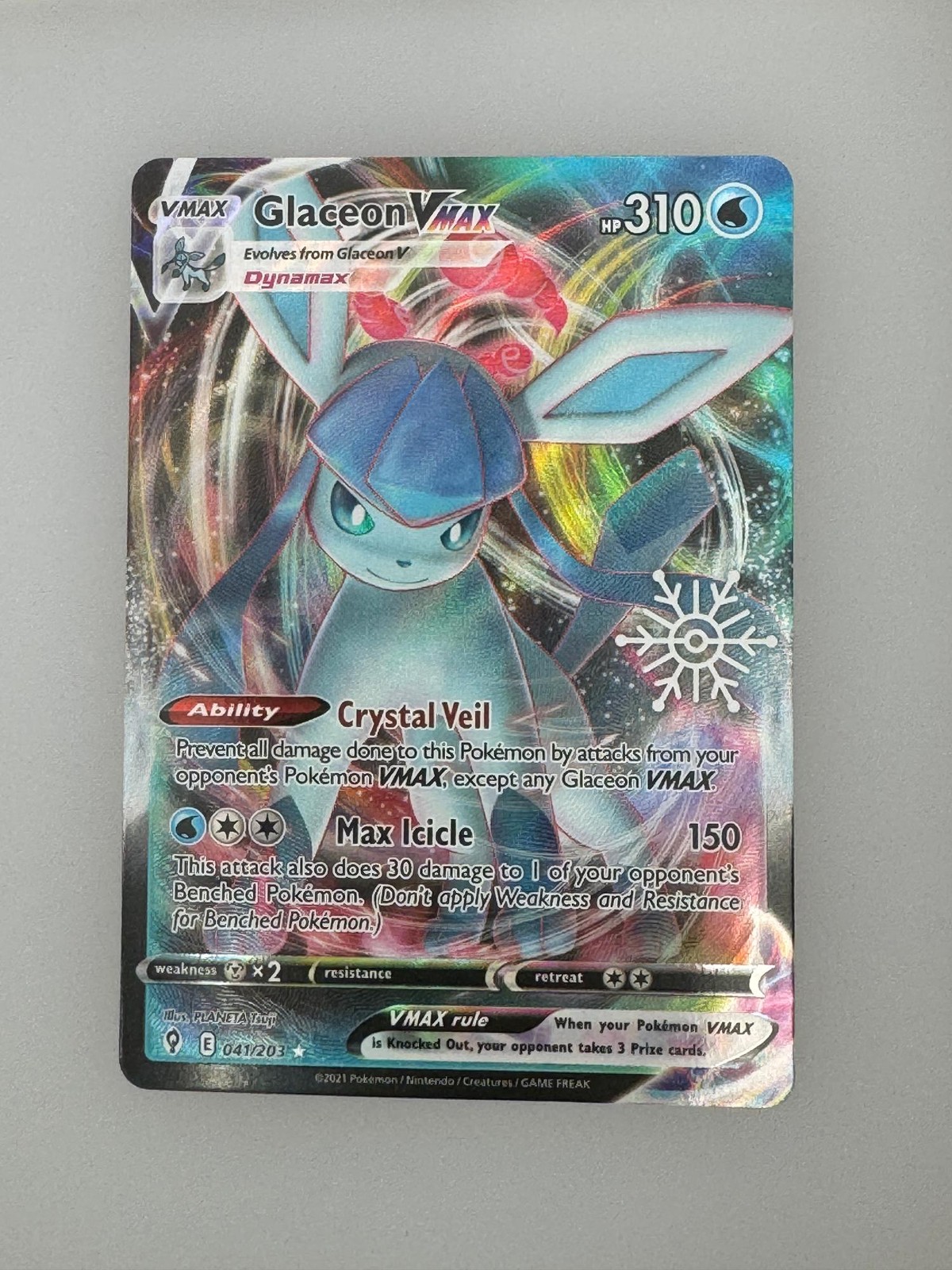 2021 Pokemon Evolving Skies Glaceon VMAX (Snowflake Stamp) 041/203 NM