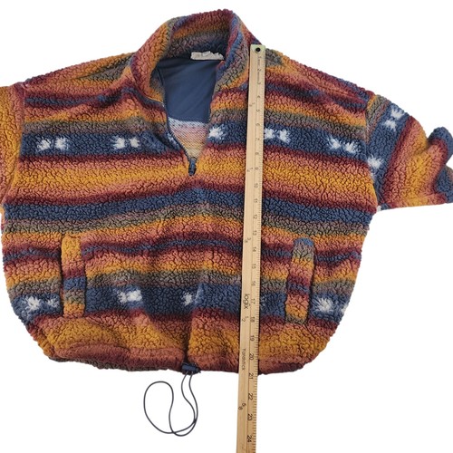 Maglione a righe giallo donna pelliccia sintetica media fuzzy cropped blu western boho - Foto 13 di 14