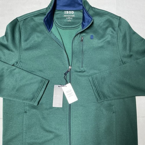 IZOD Advantage Performance Fleece Jacket Mens Large Green Full Zip Midweight NWT - Picture 2 of 12